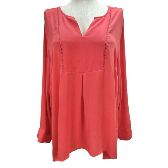 Lane Bryant Womens Coral Long Sleeve Tunic Blouse Size 26/28 Lightweight Top - Picture 1 of 8